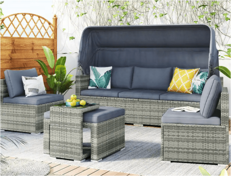 Canopy Five Piece Wicker Patio Set