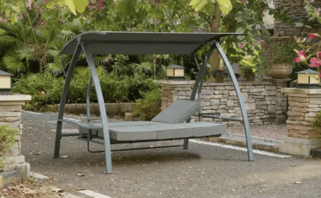 3-Seat Gray Daybed Steel Porch Swing