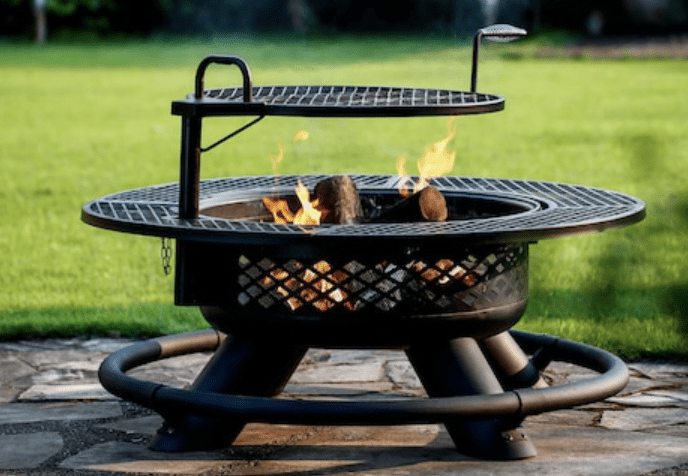 Big Horn 47.24-in W Black Steel Wood-Burning Fire Pit Grill