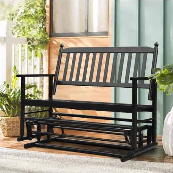 VEIKOUS 2-Person Black Wooden Outdoor Patio Glider Rocking Chair Swing Chair PG0209-03BK