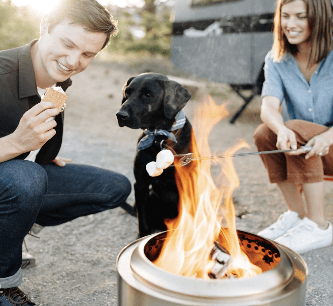 family by fire pit