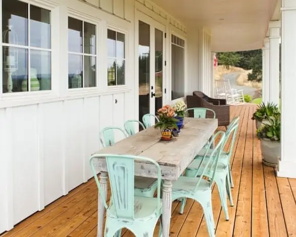 Narrow Farmhouse Front Porch Dining