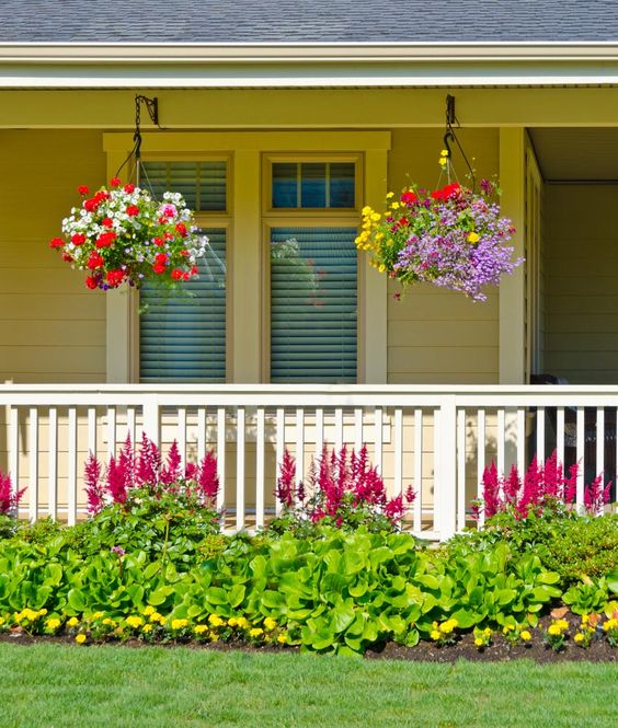 Shaded Porch With Hanging Baskets