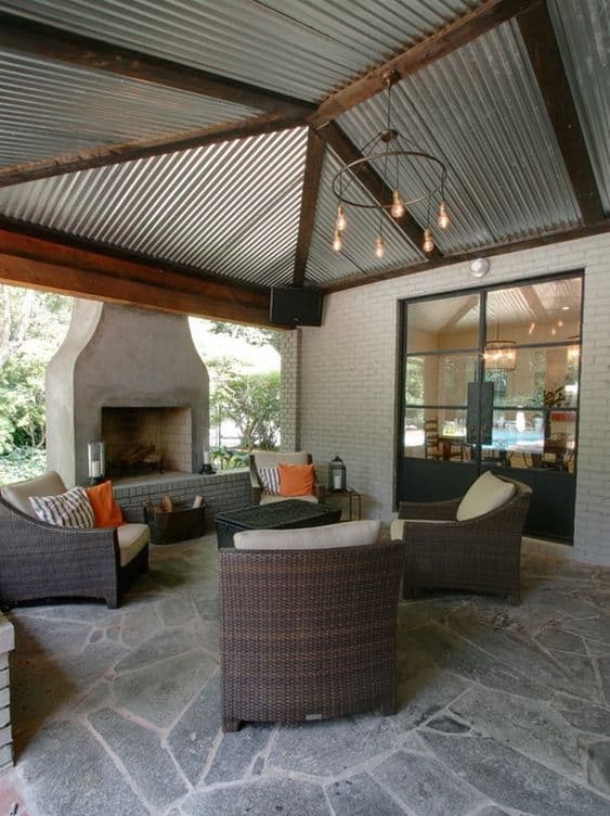 Multifaceted Corrugated Steel Porch Roof