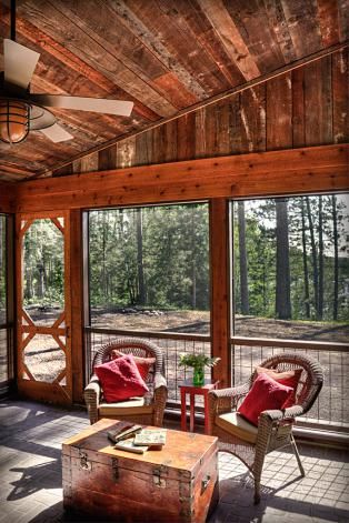 Natural Wood Plank Porch Roof Idea