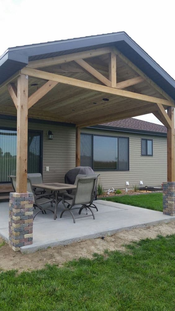 Open Frame With Stone Pillars Porch Roof