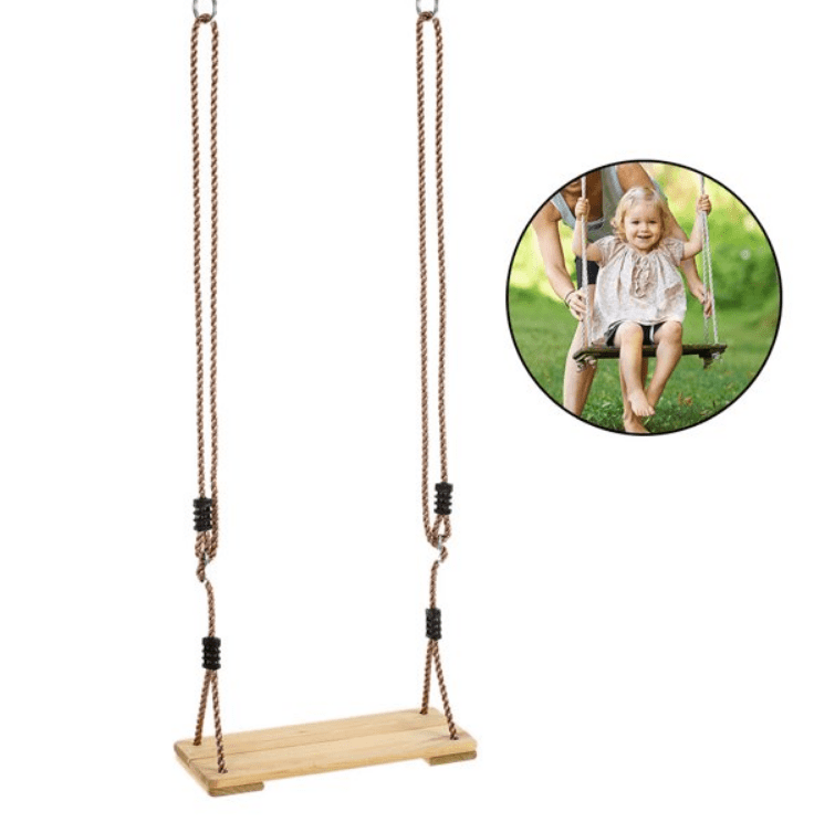 PatiLixada Outdoor Adult Tree Swing Seat Kids Trapeze Chair Wooden Hanging Swing Seat Playground Backyard Swing with Rope