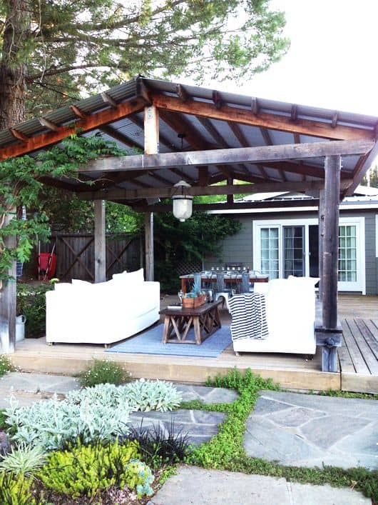 Pitched Corrugated Steel and Wood Porch Roof