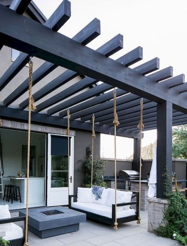 Veranda Pergola With Swing Benches