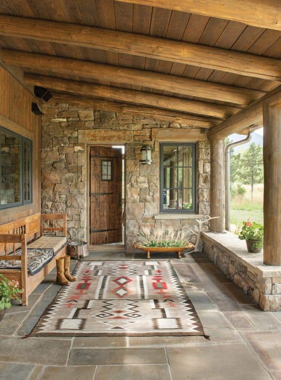 Wood Panel and Beam Porch Roof