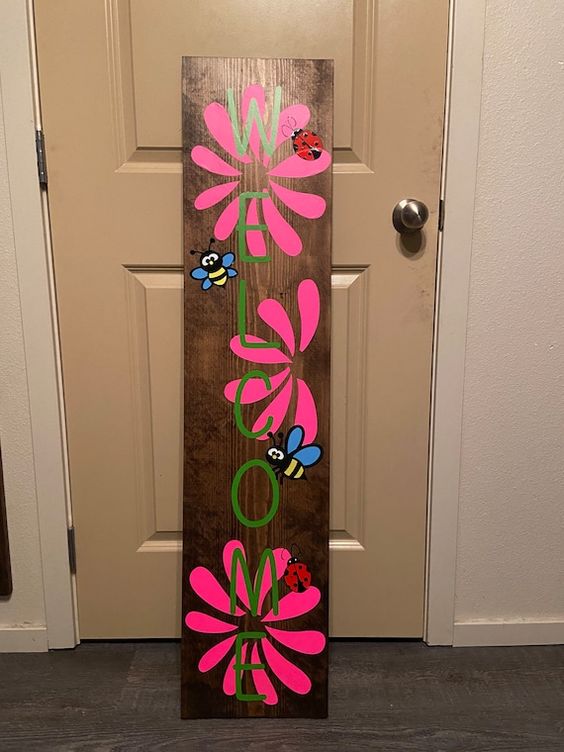 Dark Walnut Ladybug Flower Summer Porch Sign