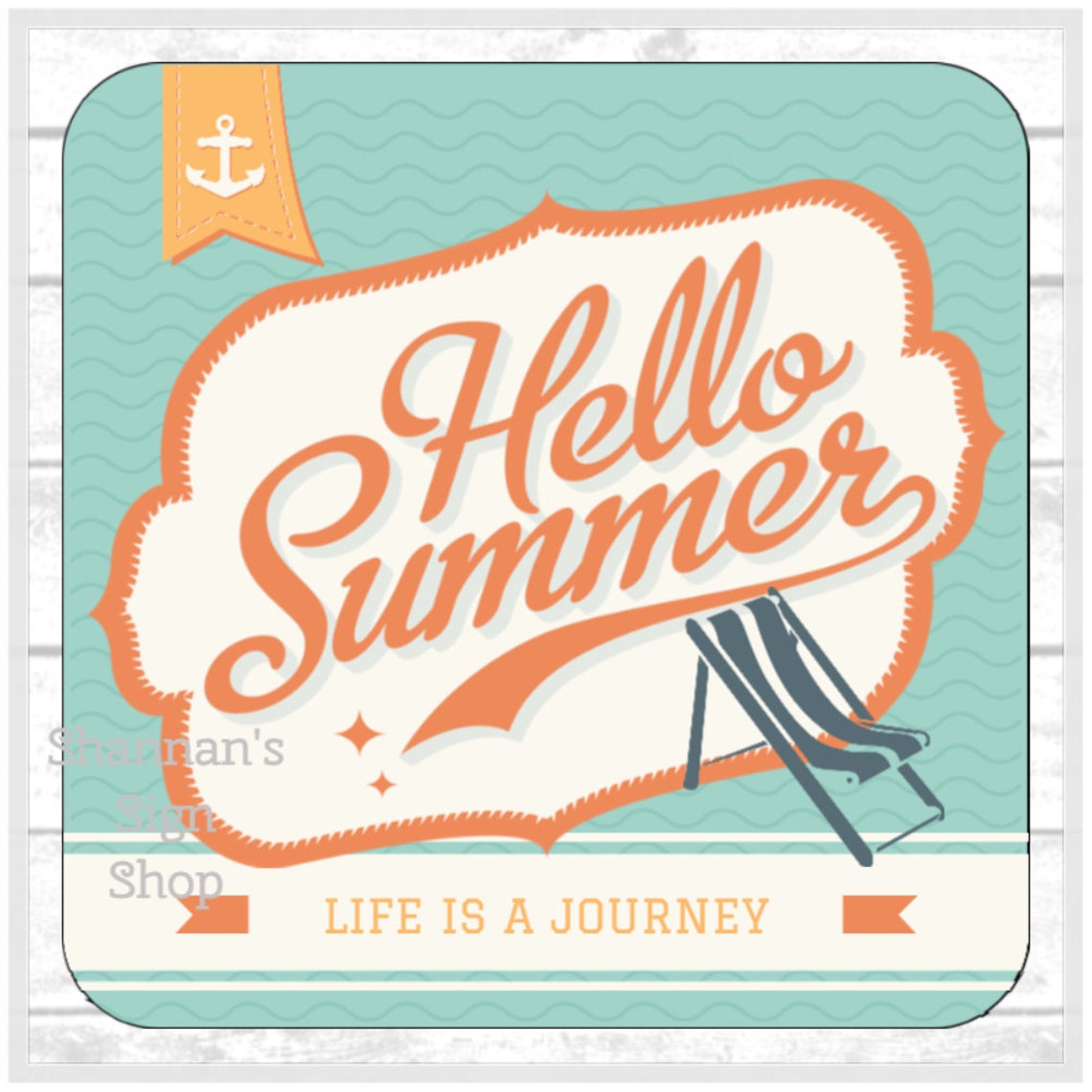 Retro Beach Sign 12x12 Metal Sign Hello Summer Sign image 1