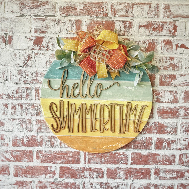 Summer wreath Summer door hanger Round wooden door hanger image 1