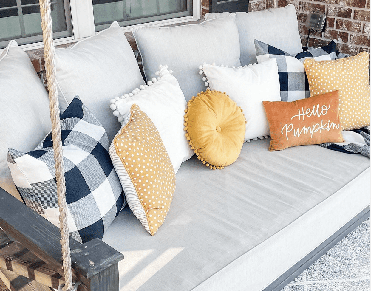 Fall Farmhouse Porch Furniture & Pillows 