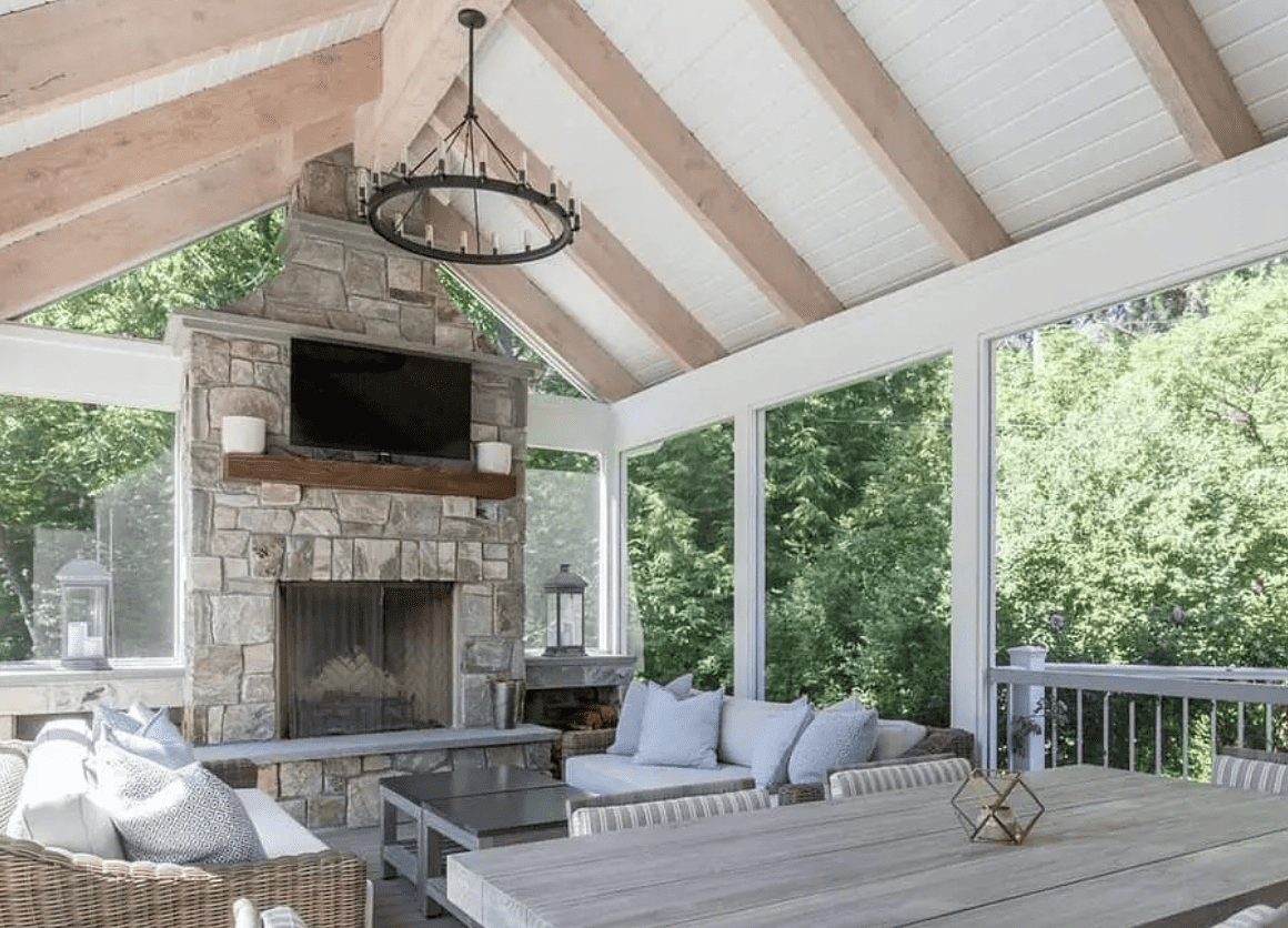 Traditional Sunroom with Fireplace